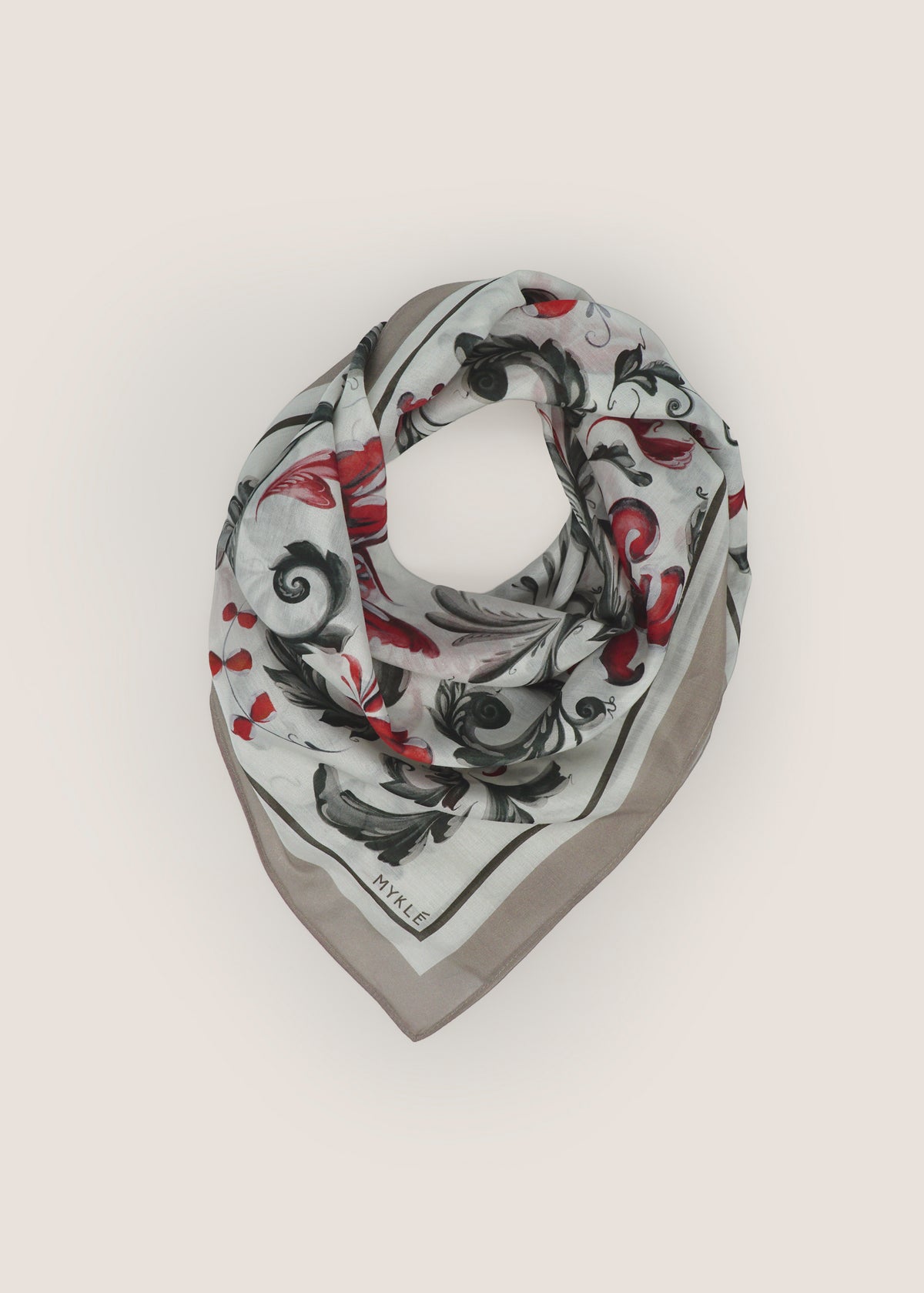 Kystrose silk-cotton scarf tied in a knot