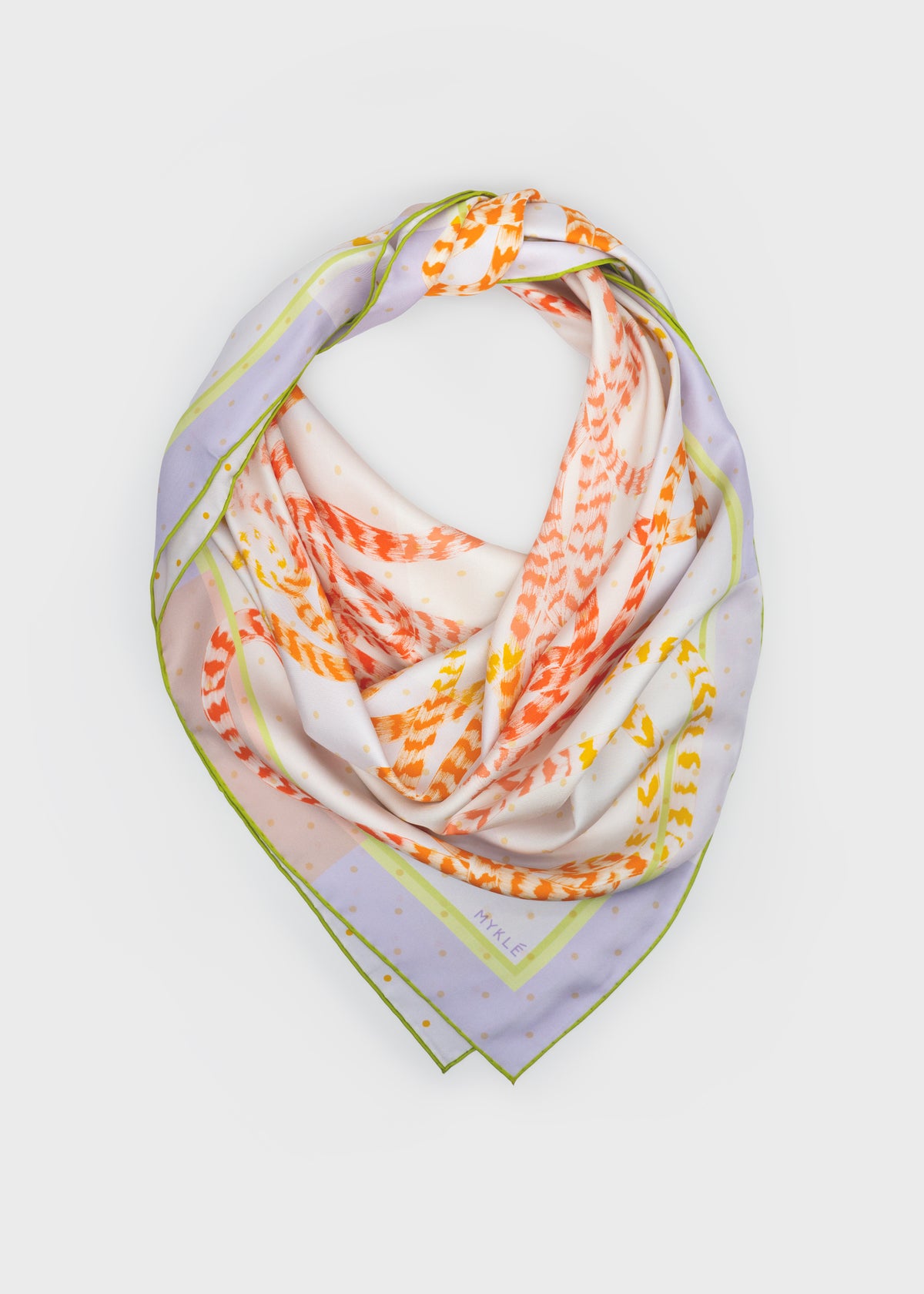 Ropes Entwine Sunburst silk twill scarf tied in a knot